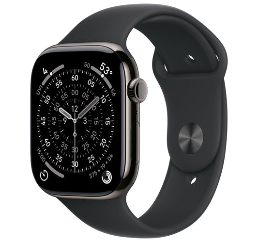 Apple Watch Series 11 GPS + Cellular Smartwatch, 46 mm Slate Titanium Case with Black Sport Band (M/L), MFD24AF/A