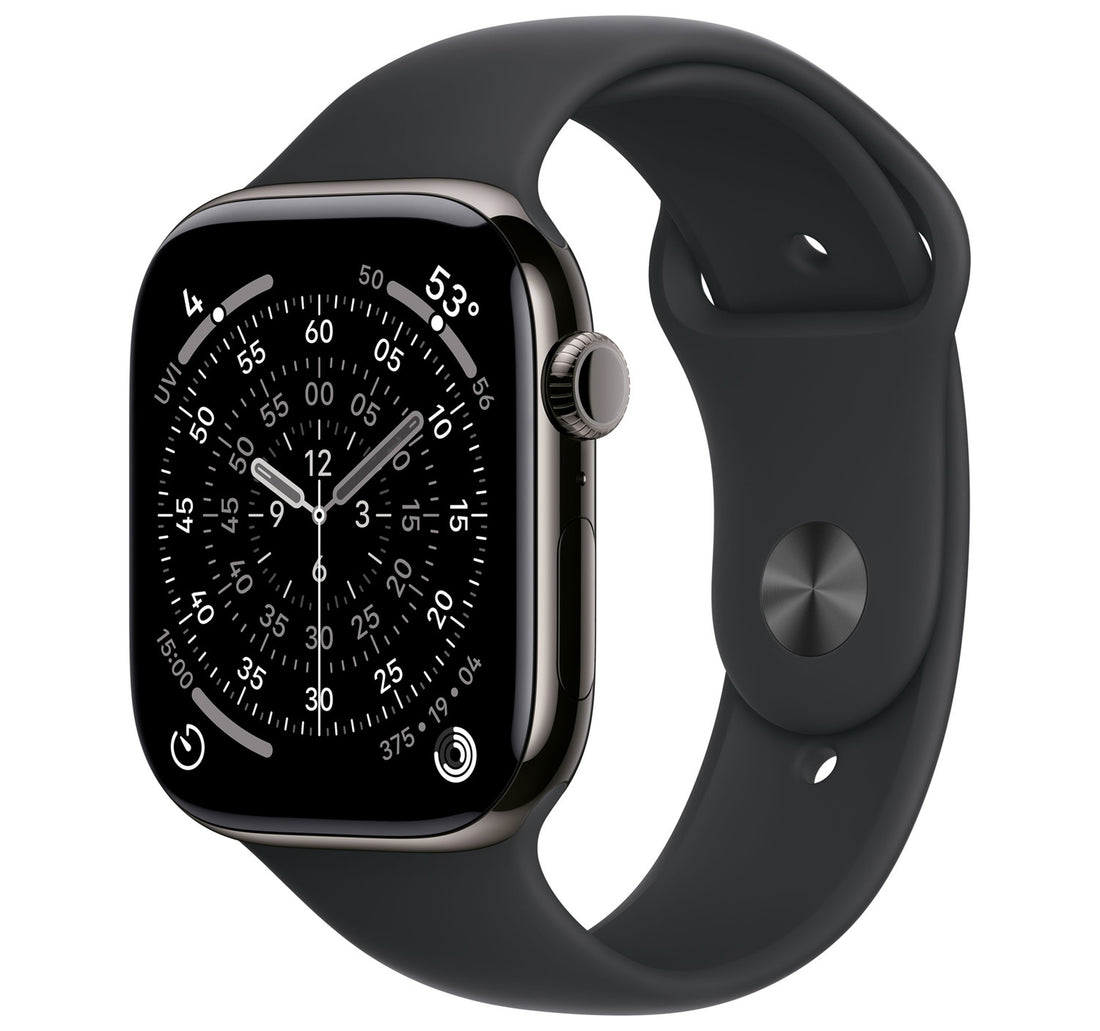 Apple Watch Series 11 GPS + Cellular Smartwatch, 46 mm Slate Titanium Case with Black Sport Band (M/L), MFD24AF/A