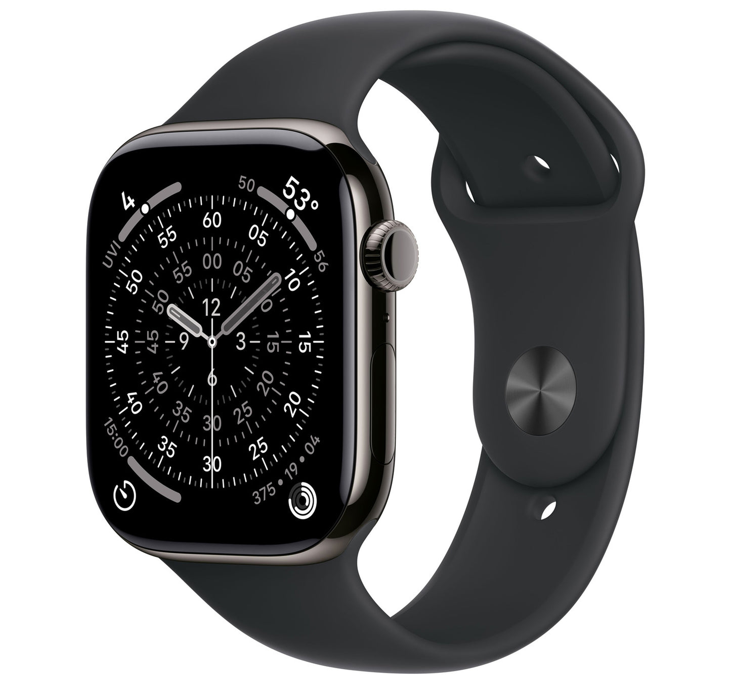 Apple Watch Series 11 GPS + Cellular Smartwatch, 46 mm Slate Titanium Case with Black Sport Band (M/L), MFD24AF/A