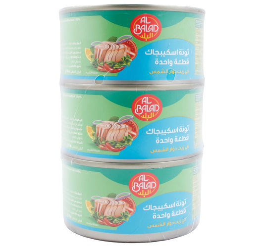Al Balad Skipjack Solid Tuna In Sunflower Oil 3 x 185 g