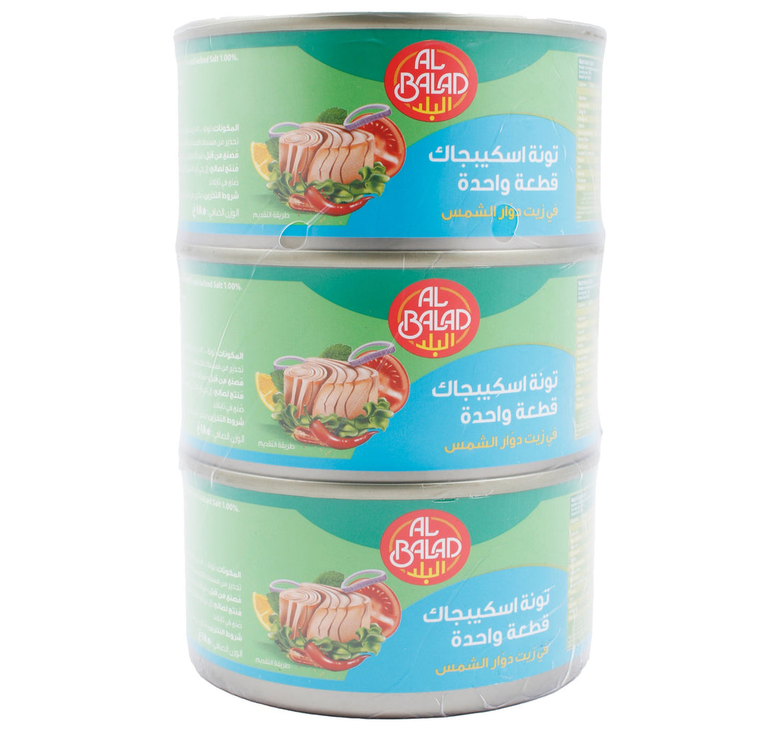 Al Balad Skipjack Solid Tuna In Sunflower Oil 3 x 185 g