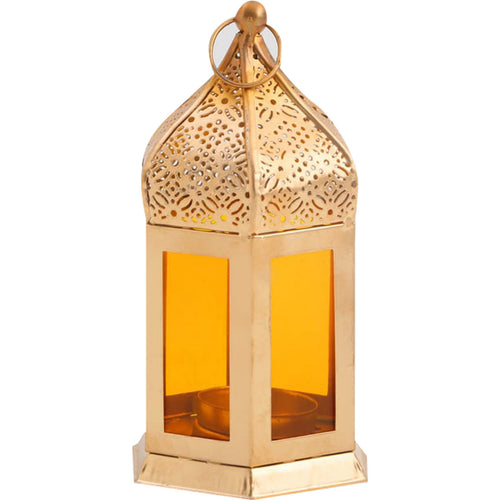 Maple Leaf Decorative Metal Fanous Tealight Candle Holder Lantern Yellow