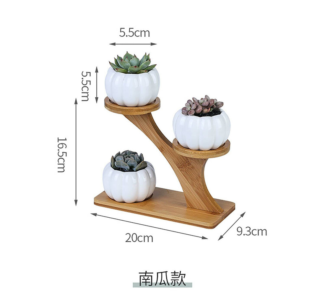Maple Leaf 3pcs Flower Pot With Wooden Stand JL1212