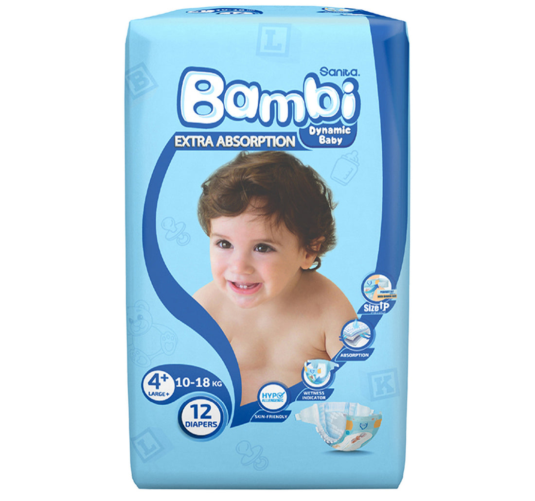 Sanita Bambi Baby Diaper Regular Pack Size 4+ Large Plus 10-18 kg 12 pcs