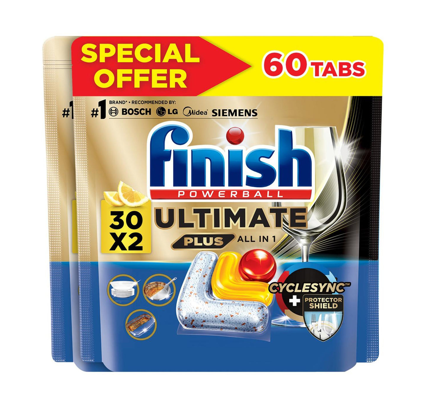 Finish Powerball Ultimate All In 1 Dishwasher Detergent Lemon Scent 2 x 30 pcs