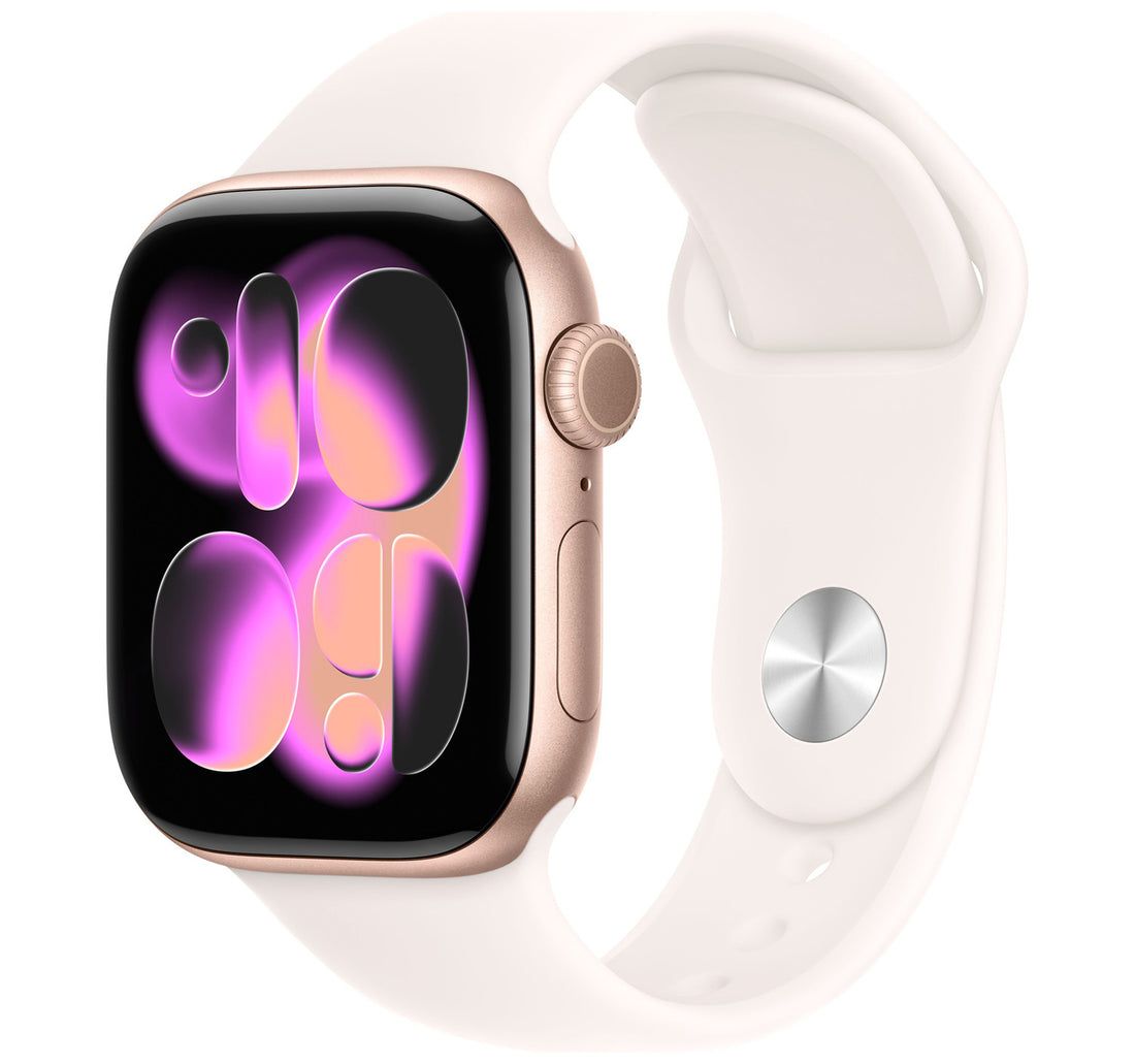 Apple Watch Series 11 GPS + Cellular Smartwatch, 42 mm Rose Gold Aluminium Case with Light Blush Sport Band (S/M), MEU04AF/A