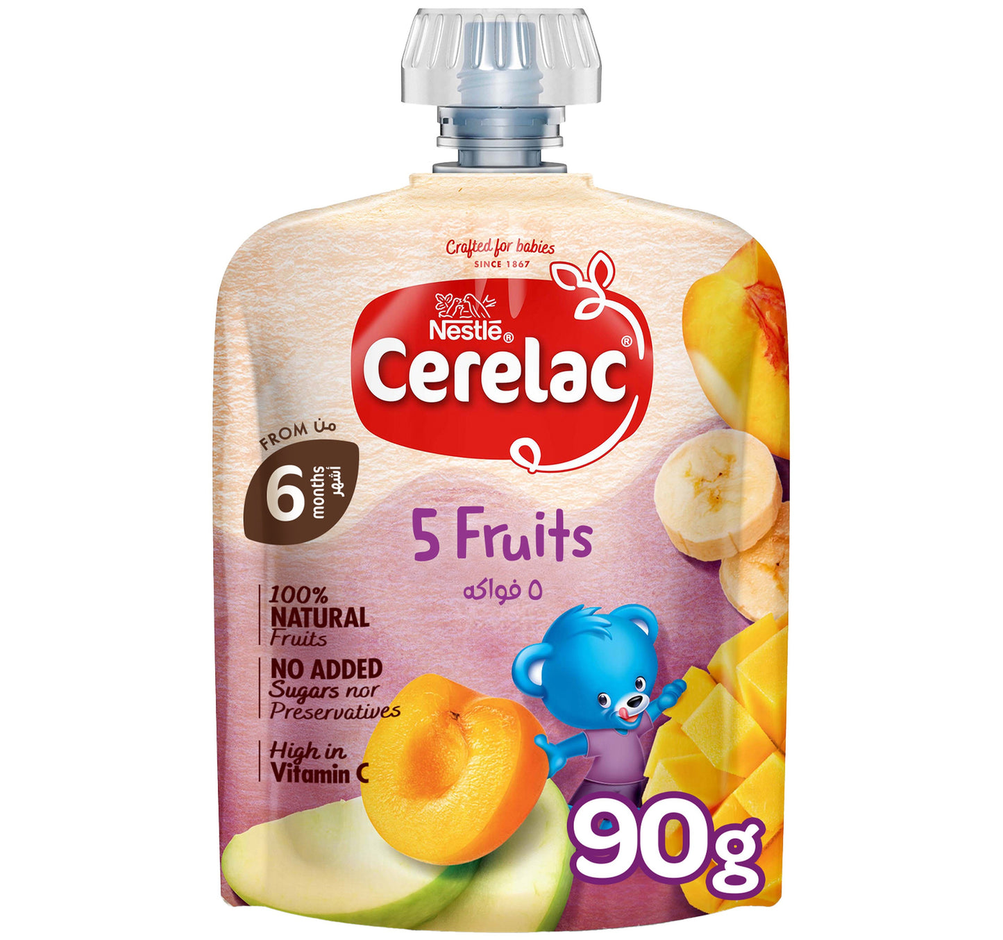 Nestle Cerelac 6 Fruits Puree Pouch Baby Food From 6 Months 90 g