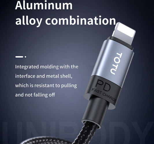 Totu Type-C to Lightning PD Fast Charging Cable, 1.2 m, Black, BPD-001