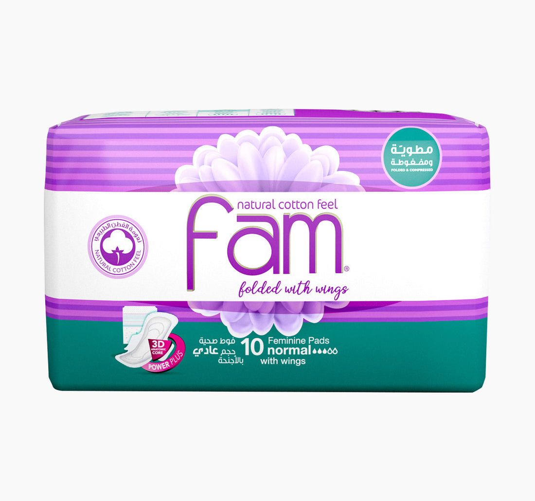 Fam Natural Cotton Feel Maxi Thick Folded with Wings Normal Sanitary 10pcs