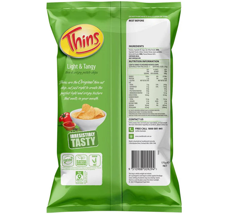 Thins Potato Chips Light & Tangy 175 g