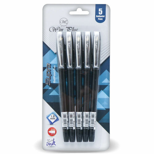 Win Plus Supra Ballpoint Pen Black 1.0mm 5's