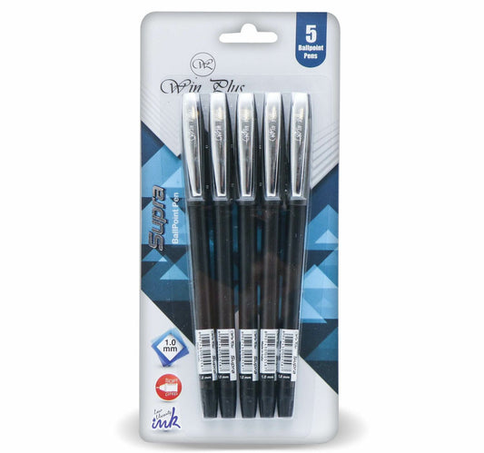 Win Plus Supra Ballpoint Pen Black 1.0mm 5's