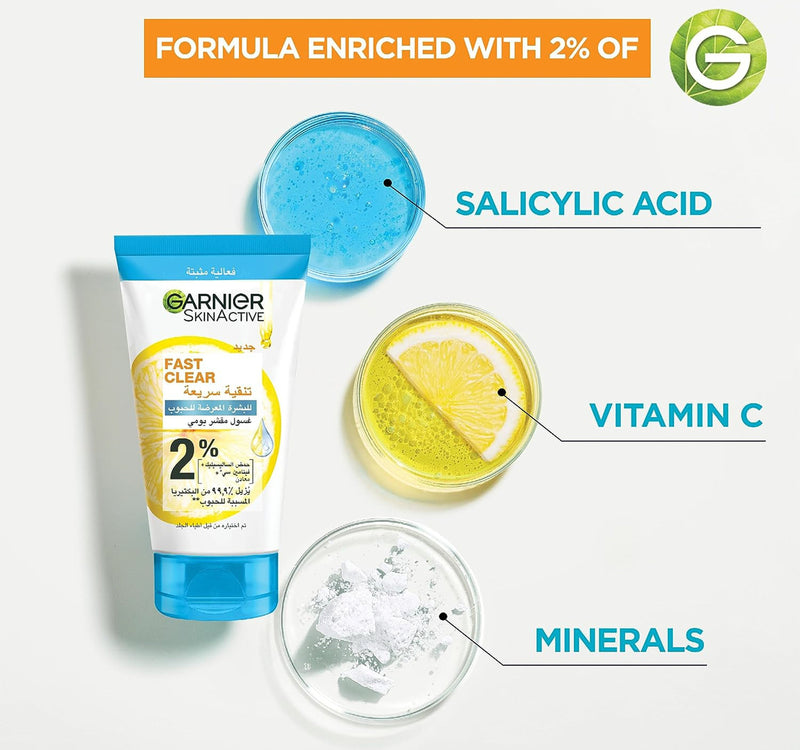 Garnier Skin Active Fast Clear Face Scrub for Acne-Prone Skin 150 ml