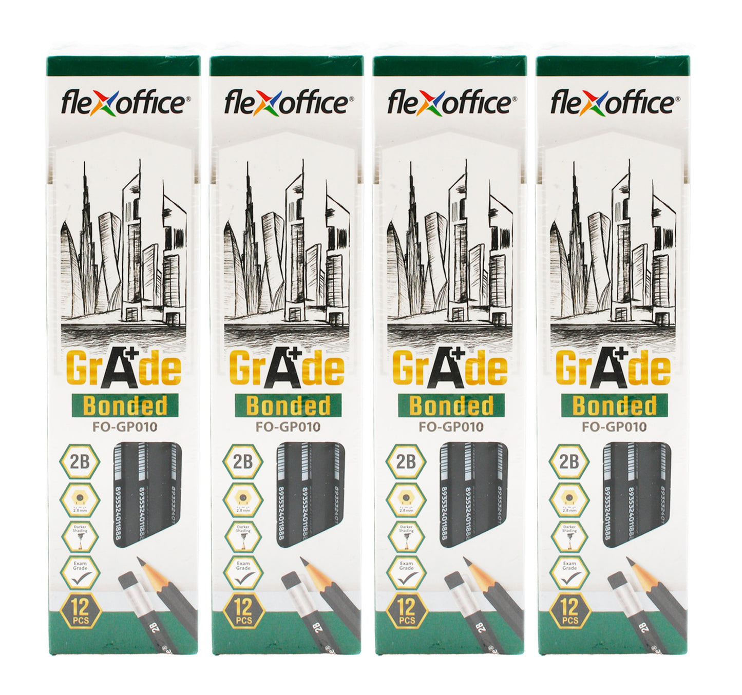 Flex Office Grade 2B Pencil Set, 4 pcs, FO-GP010