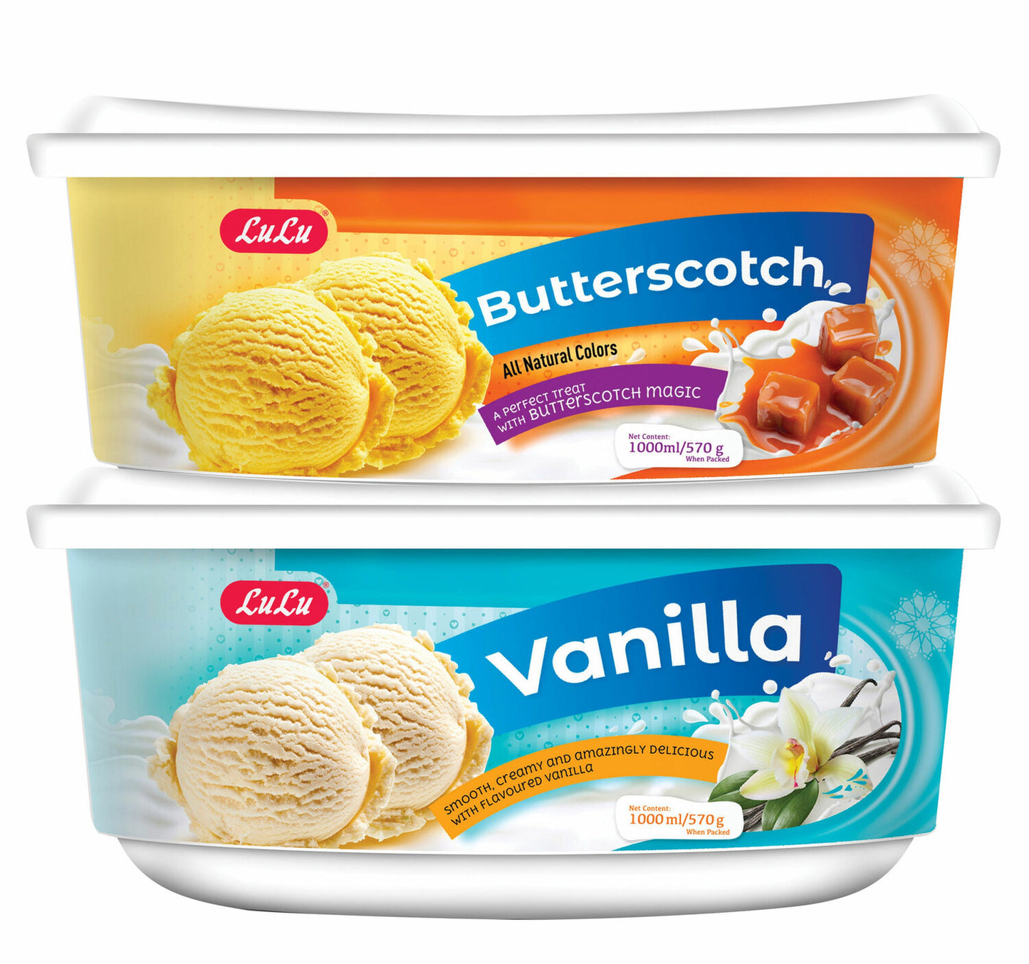LuLu Ice Cream Vanilla 1 Litre + Butter Scotch 1 Litre