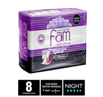 Fam Natural Cotton Feel Maxi Thick Folded with Wings Night Sanitary 8 pcs