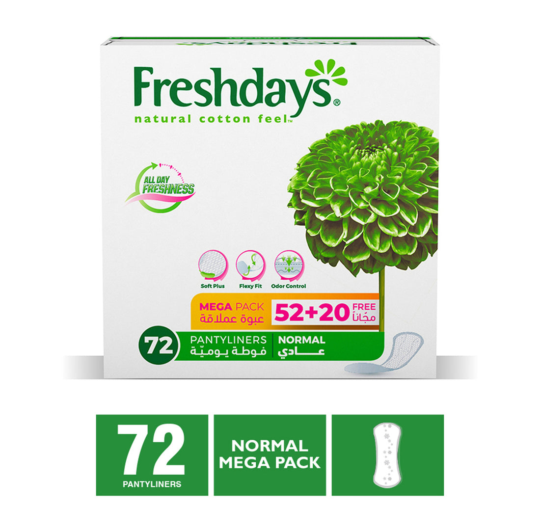 فوط صحية يومية سانيتا فريش دايز عادية ٥٢ + ٢٠ قطعة