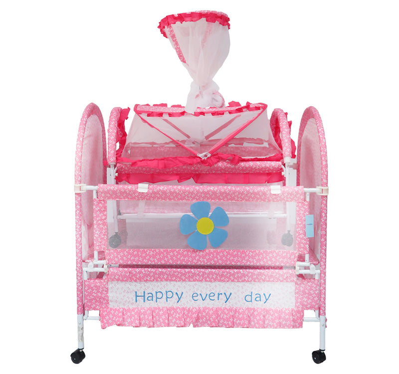 First Step Baby Steel Bed, Pink A25, 9753
