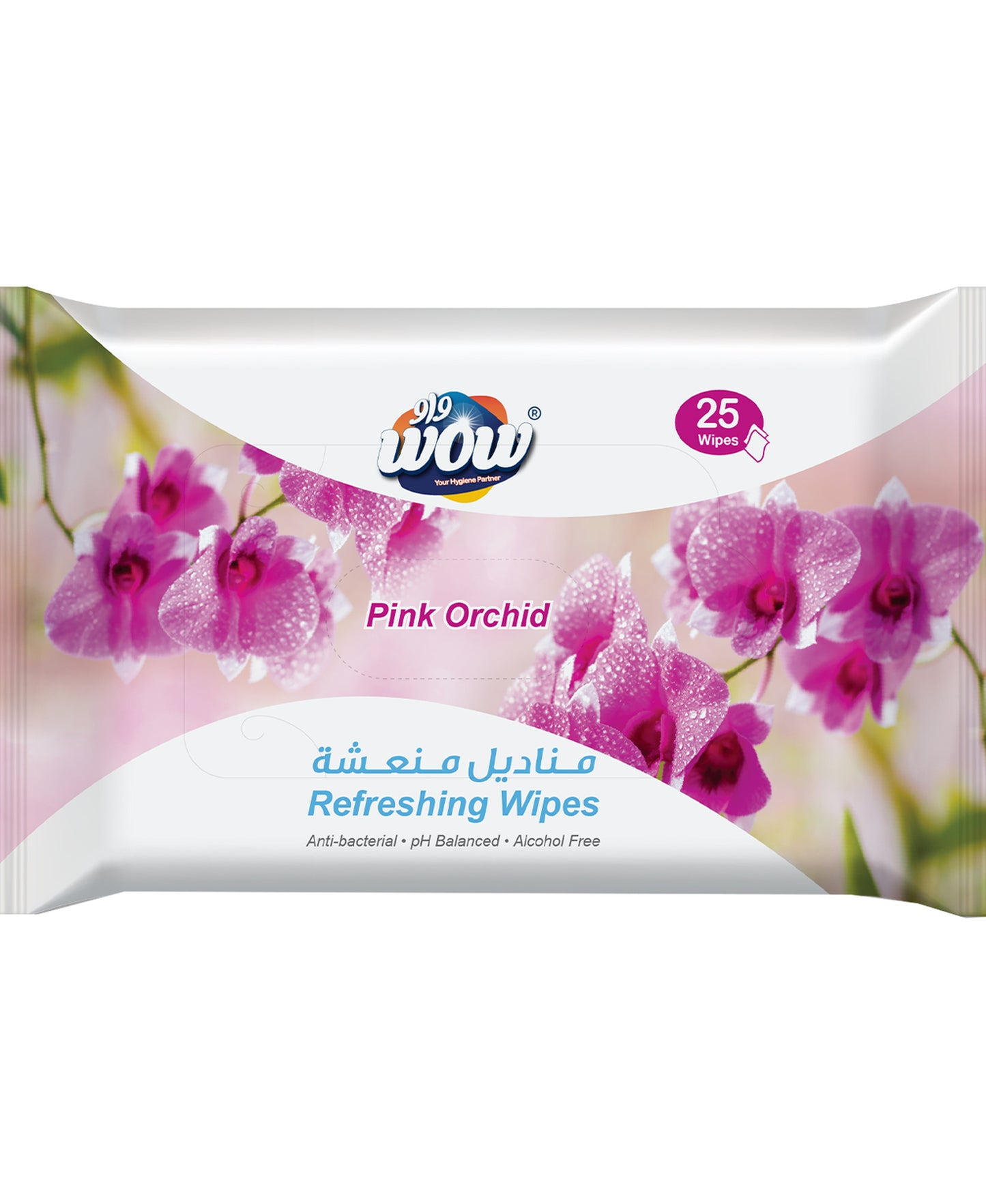 Wow Anti-Bacterial Refreshing Wipes Pink Orchid 25 pcs