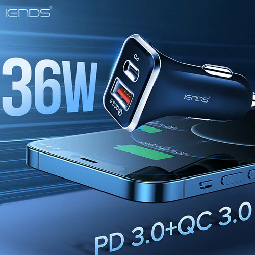 Iends Car Charger with Dual Port (Type-C and USB)AD641, Black