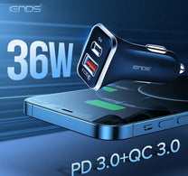 Iends Car Charger with Dual Port (Type-C and USB)AD641, Black