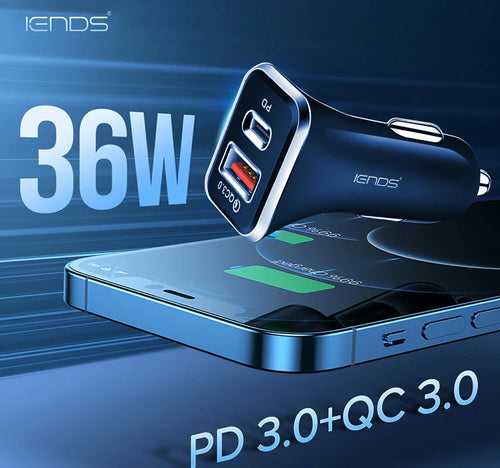 Iends Car Charger with Dual Port (Type-C and USB)AD641, Black