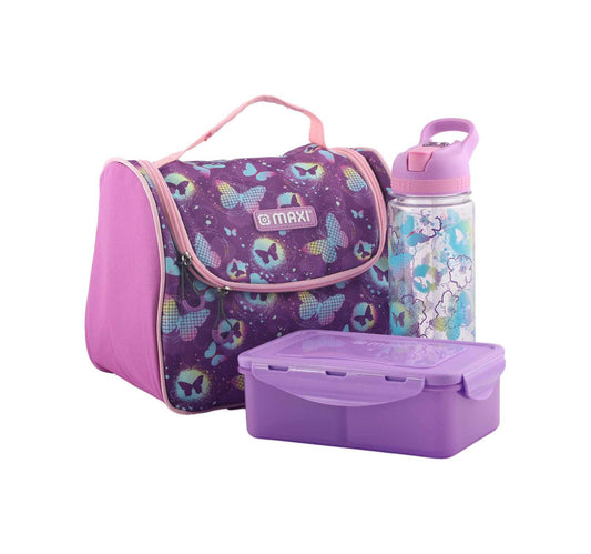 Maxi Lunch hBag+Lunch Box+Water Bottle Set-Purple