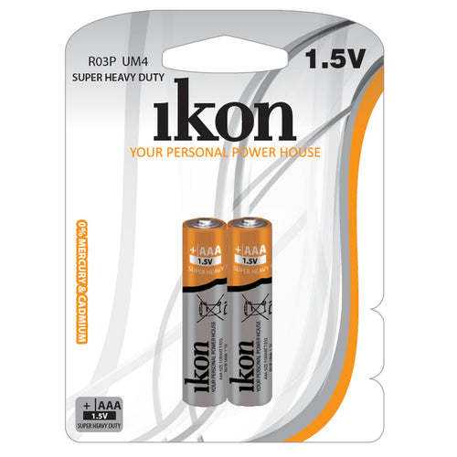 Ikon Super Heavy Duty 1.5V AAA Battery, 2 pcs, R03PBP2B