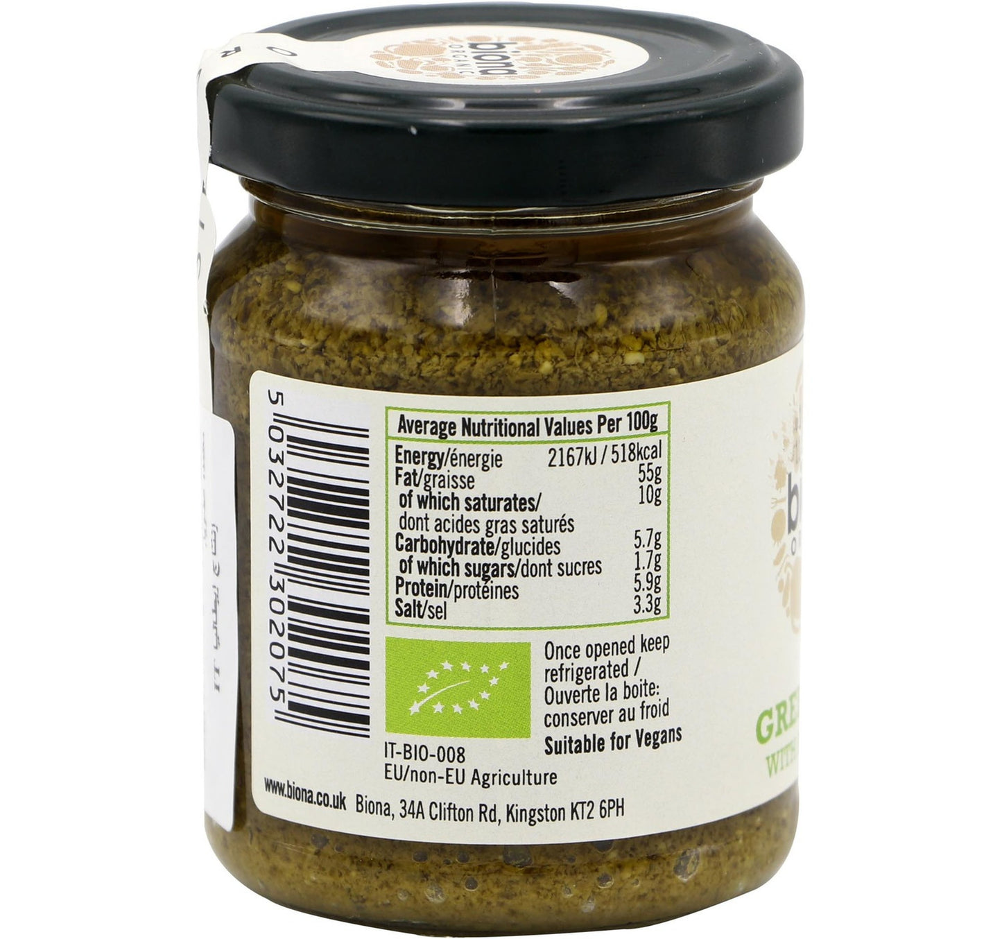 Biona Organic Green Pesto with Pine Kernels 120 g