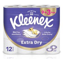 Kleenex Extra Dry Toilet Tissue Paper Embossed 3ply 140 Sheets 9+3 Rolls