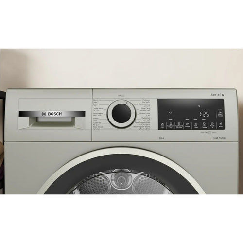 Bosch Series 4 Front Load Heat Pump Tumble Dryer, 9 kg, Silver Inox, WQG2410XGC
