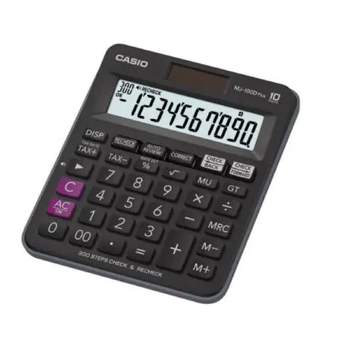 Casio Mini Desk Type Calculator, 10 Digits, Black, MJ-100D PLUS