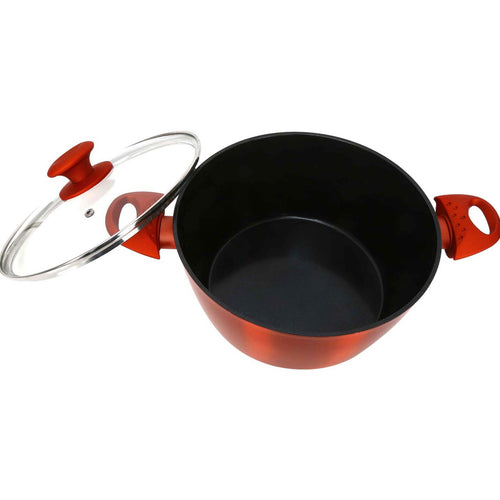 Chefline DZN28 Induction Base Ceramic Natural Coating Dutch Oven, 28 cm, Red