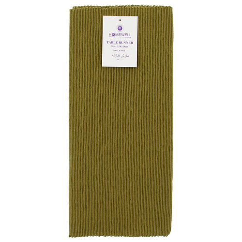 Homewell Cotton Ribbed Table Runner, 33 x 120 cm, Olive Green