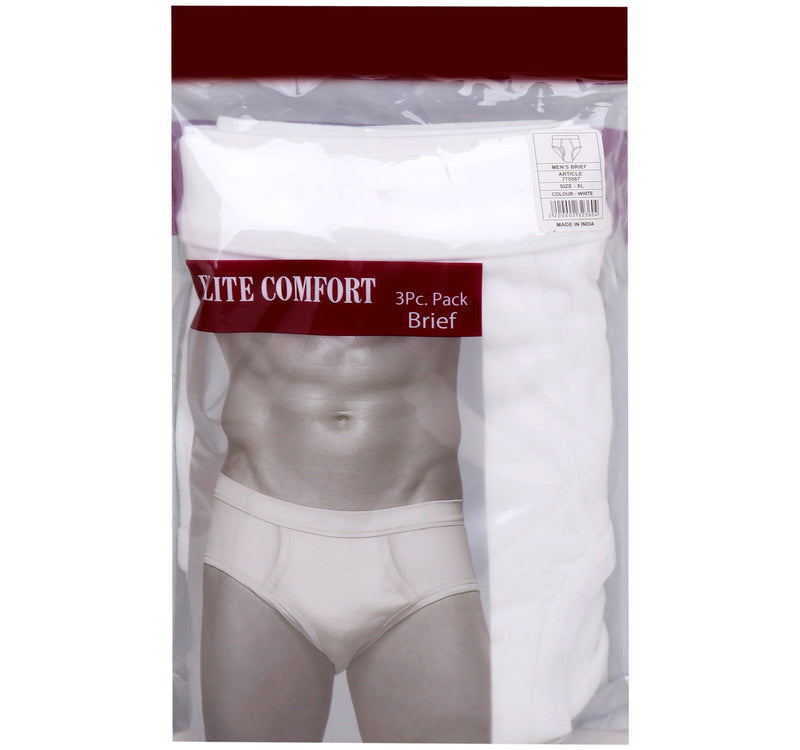 Elite Comfort Cotton Men's Brief, XL, 3 pcs, White, ELXBW