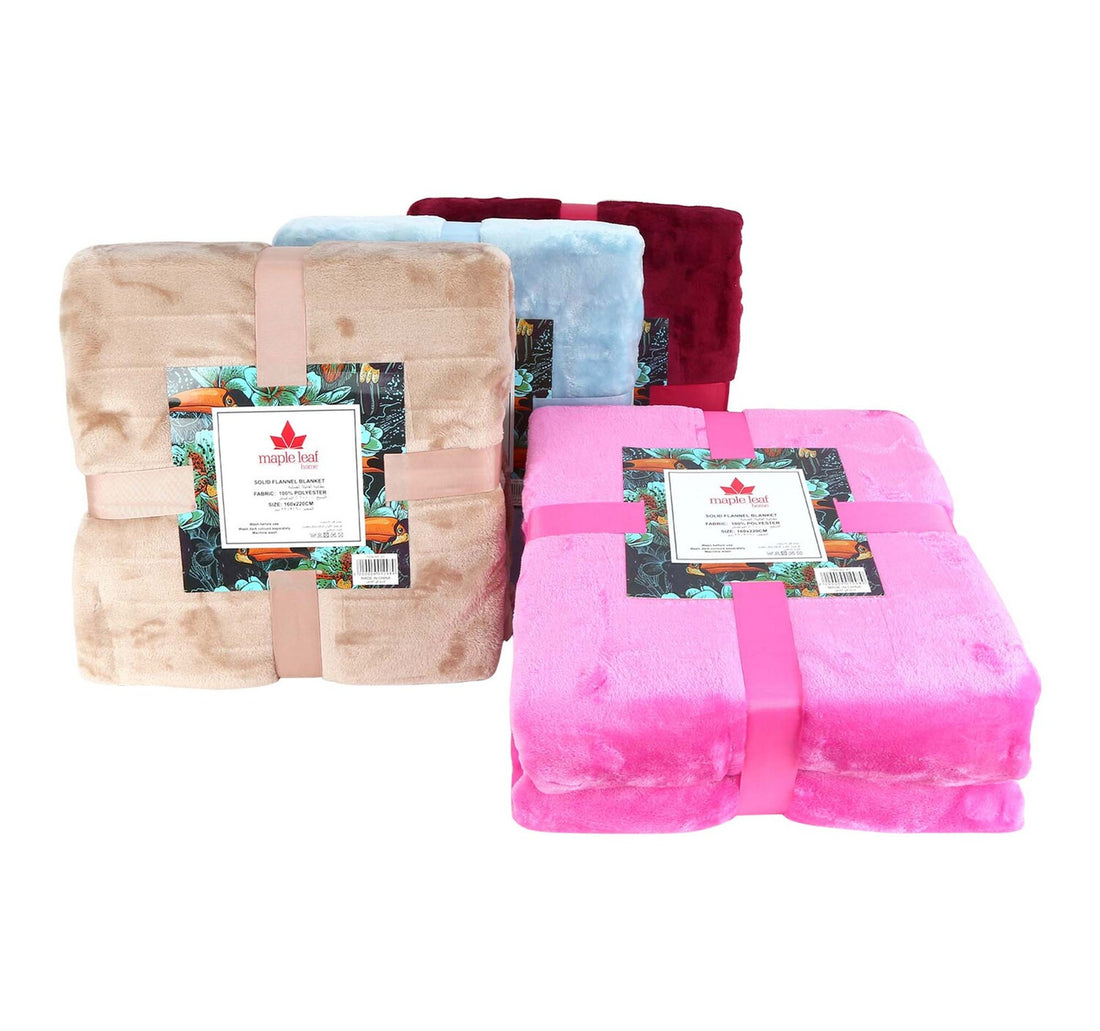 Maple Leaf Flannel Blanket 160x220cm Solid Assorted Per Pc
