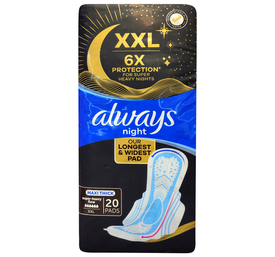 فوط صحية ليلية سميكة ماكسي إكس إل بأجنحة، عبوة اقتصادية، 20 قطعة