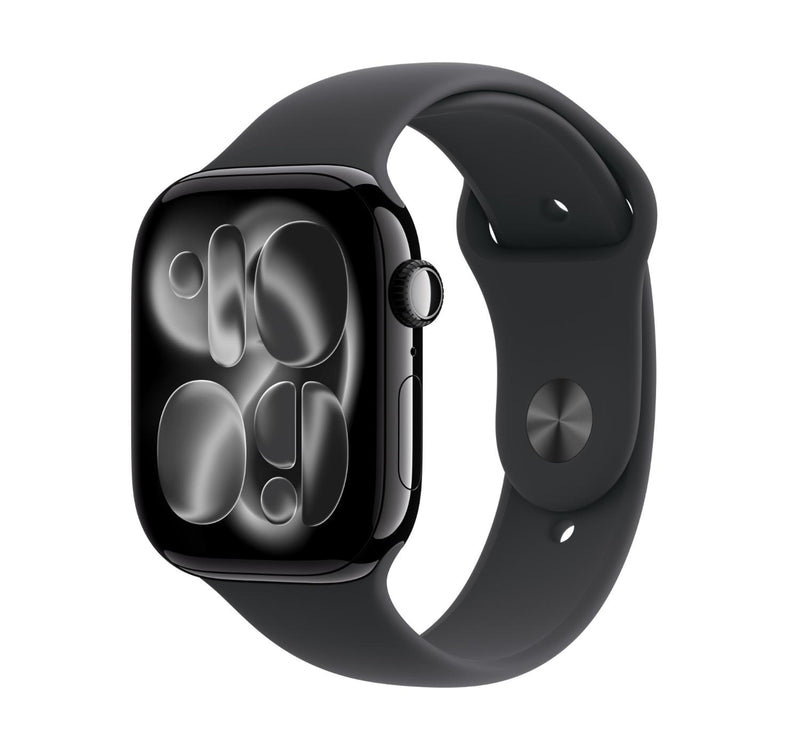 Apple Watch Series 11 GPS Smartwatch, 42 mm Jet Black Aluminium Case with Black Sport Band (M/L), MEQU4AF/A