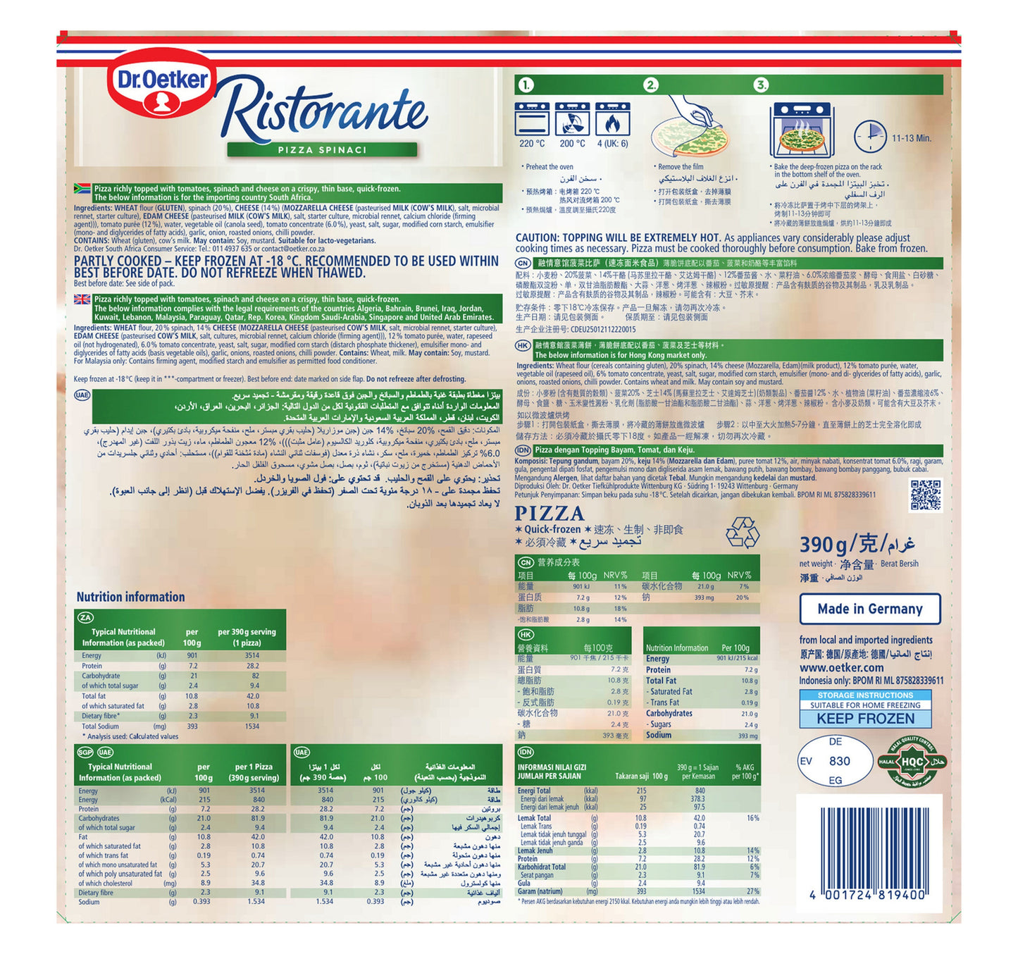 Dr.Oetker Ristorante Pizza Spinach 390 g