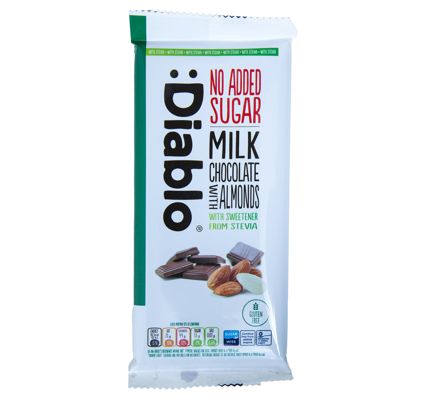 Diablo No Added Sugar Milk Chocolate With Almonds 75 g