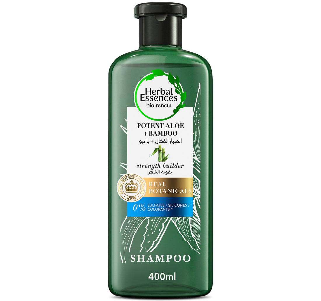شامبو هيربل إسنسز لتقوية الشعر، خالي من الكبريتات، غني بخلاصة الصبار والخيزران الطبيعي للشعر الجاف، 400 مل
