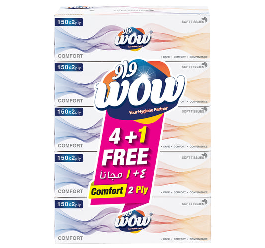 Wow Comfort Soft Tissues 2ply Value Pack 5 x 150 Sheets