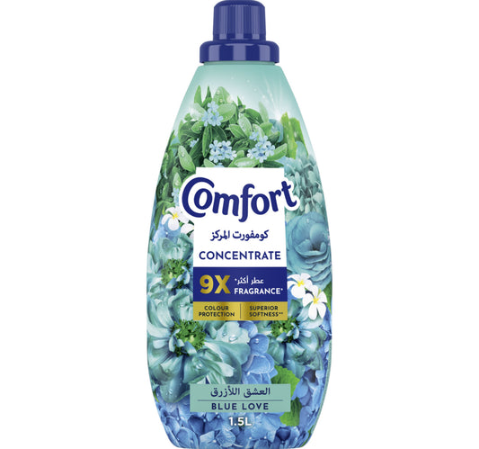 Comfort Concentrate Fabric Softener Blue Love 9x fragrance 1.5 Litres