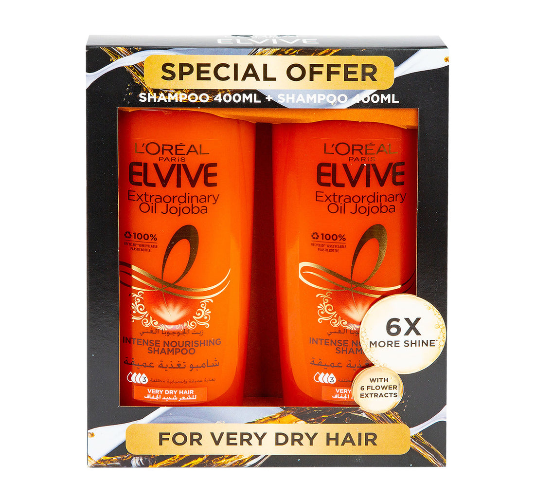 لوريال باريس إلفيف إكستراورديناري أويل جوجوبا شامبو مغذي مكثف للشعر 2 × 400 مل