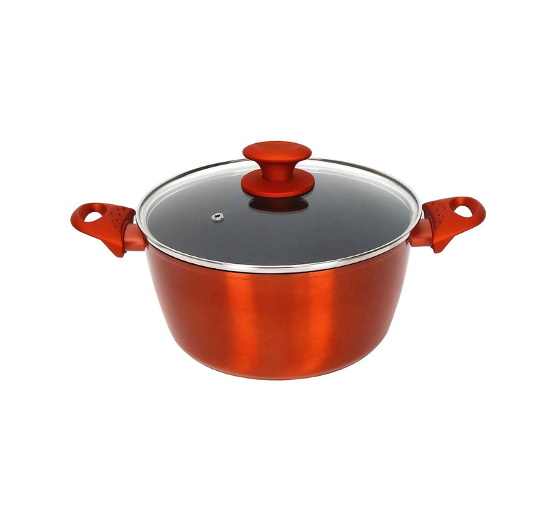 Chefline DZN24 Induction Base Ceramic Natural Coating Dutch Oven, 24 cm, Red