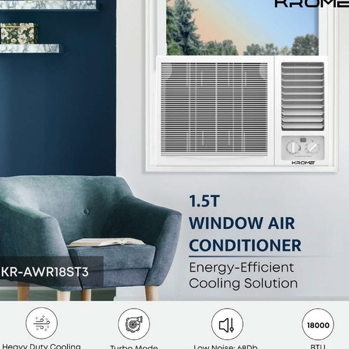 Krome Window Air Conditioner, 1.5 Ton, Rotary Compressor, White, AWR18ST3