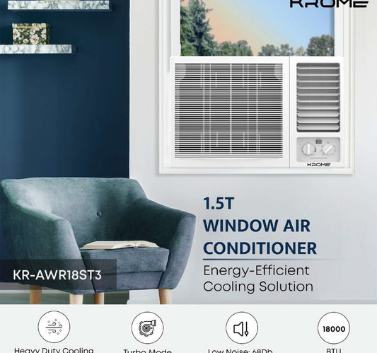 Krome Window Air Conditioner, 1.5 Ton, Rotary Compressor, White, AWR18ST3