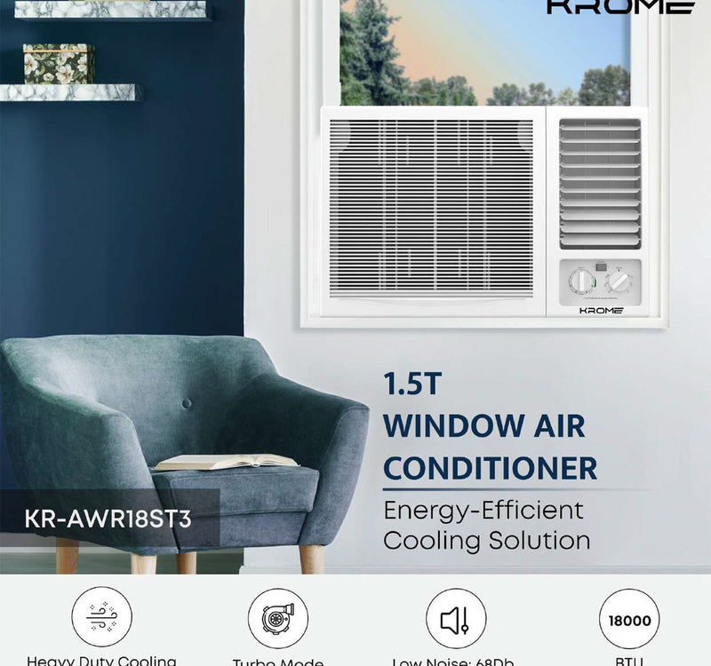 Krome Window Air Conditioner, 1.5 Ton, Rotary Compressor, White, AWR18ST3