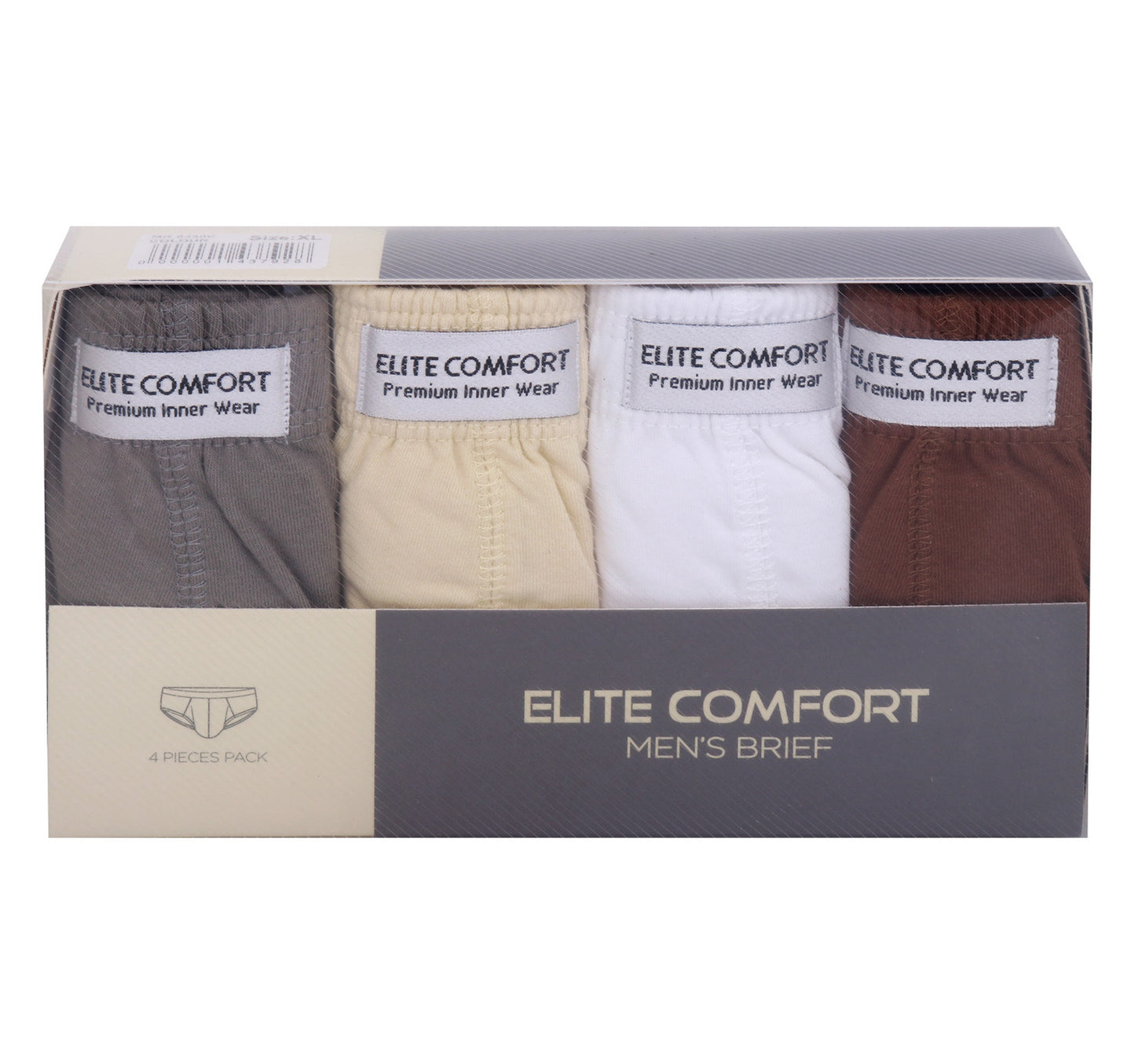 Elite Comfort Combed Cotton Men's Brief, XL, 4 pcs, Assorted