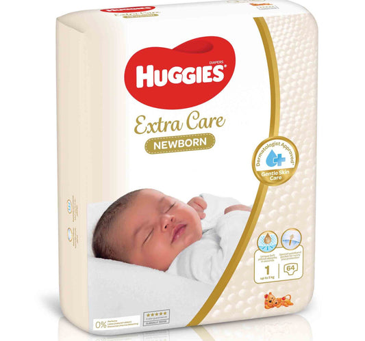 Huggies Extra Care Newborn Size 1 Up to 5 kg Jumbo Pack 64 pcs